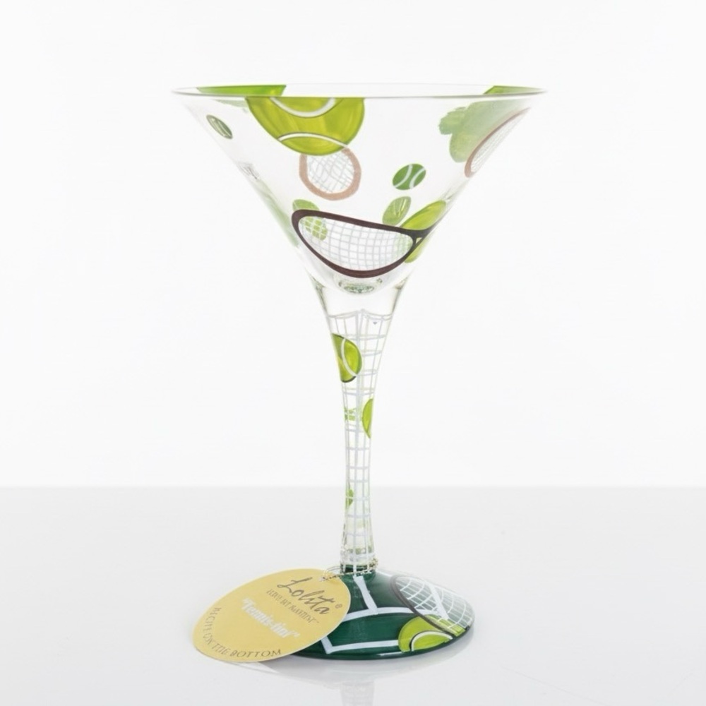 NWT Lolita Tennis Martini Glass Hand Painted Racquet Sports Birthday Gift